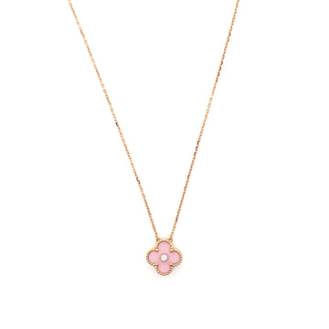 Van Cleef & Arpels Vintage Alhambra Pendant Necklace 18K Rose Gold and Pink Sevres Porcelain with Diamond