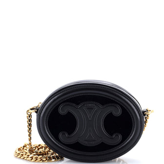 Celine Triomphe Oval Chain Crossbody Bag Velvet and Leather