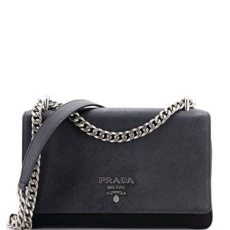Prada Chain Flap Crossbody Bag Tessuto and Saffiano Leather Medium