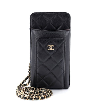 Chanel O Phone Holder Crossbody Bag Quilted Caviar