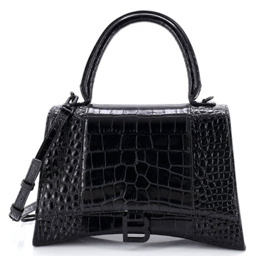 Balenciaga Hourglass Top Handle Bag Crocodile Embossed Leather Small