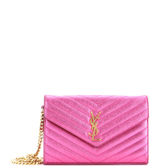 Saint Laurent Classic Monogram Wallet on Chain Matelasse Chevron Metallic Leather Medium
