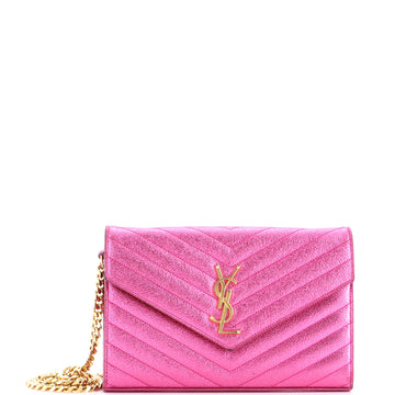 Saint Laurent Classic Monogram Wallet on Chain Matelasse Chevron Metallic Leather Medium