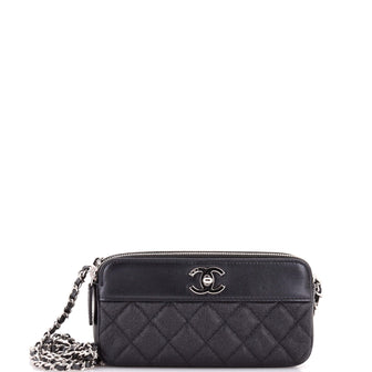 Chanel Mademoiselle Vintage Double Zip Clutch with Chain Quilted Caviar