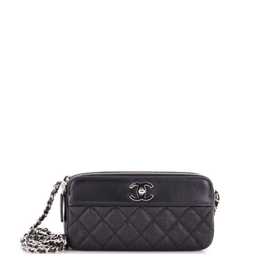 Chanel Mademoiselle Vintage Double Zip Clutch with Chain Quilted Caviar