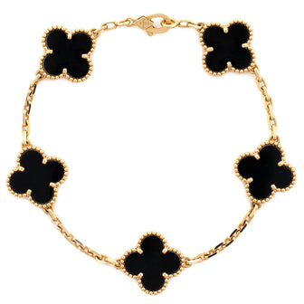 Van Cleef & Arpels Vintage Alhambra 5 Motifs Bracelet 18K Yellow Gold and Onyx