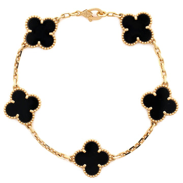 Van Cleef & Arpels Vintage Alhambra 5 Motifs Bracelet 18K Yellow Gold and Onyx