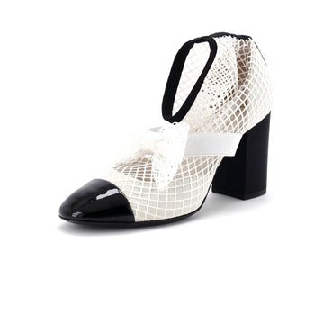 Chanel Women's Bow Cap Toe Mary Jane Boots Mesh