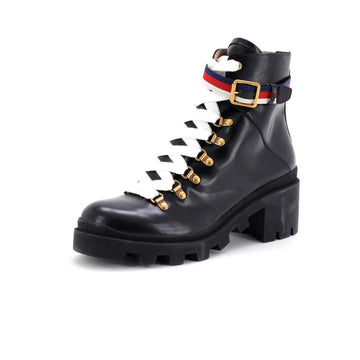Gucci Women's Heeled Lace Up Combat Ankle Boots Leather