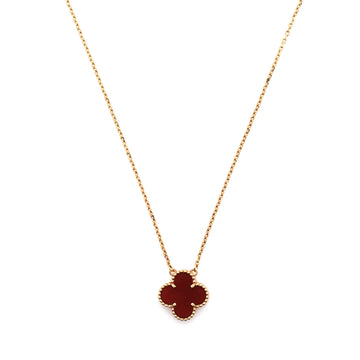 Van Cleef & Arpels Vintage Alhambra Pendant Necklace 18K Yellow Gold and Carnelian