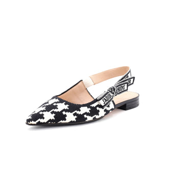 Christian Dior Women's J'adior Slingback Flats Houndstooth Embroidered Cotton