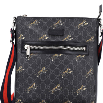 Gucci Web Strap Front Zip Messenger Bag Printed GG Coated Canvas Medium