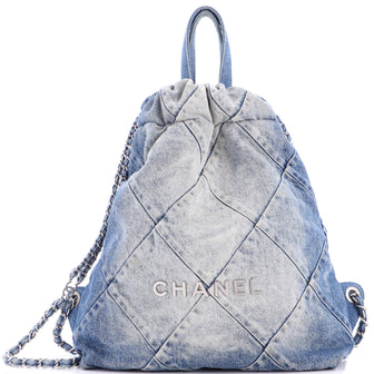 Chanel 22 Chain Backpack Quilted Denim Medium