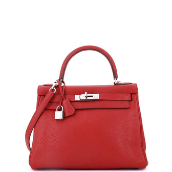 Hermes Kelly Handbag Red Togo with Palladium Hardware 28