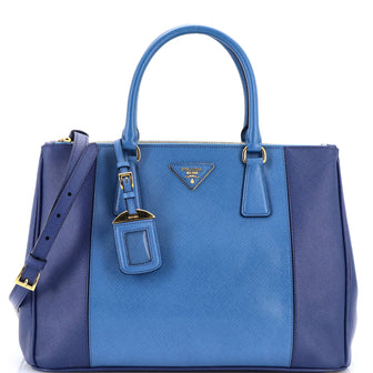 Prada Bicolor Double Zip Lux Tote Saffiano Leather Medium