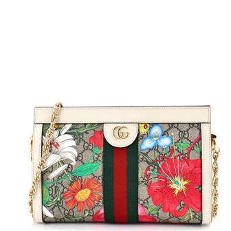 Gucci Ophidia Chain Shoulder Bag Flora GG Coated Canvas Small