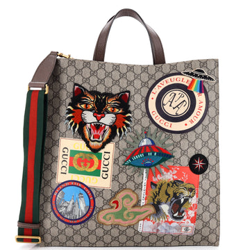 Gucci Courrier Convertible Soft Open Tote GG Coated Canvas with Applique North South