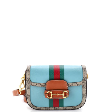 Gucci Horsebit 1955 Shoulder Bag Leather with GG Coated Canvas Mini