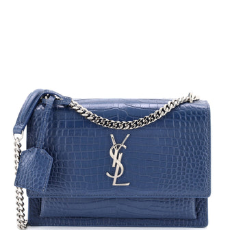 Saint Laurent Sunset Crossbody Bag Crocodile Embossed Leather Medium