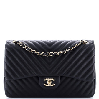 Chanel Classic Double Flap Bag Chevron Lambskin Jumbo