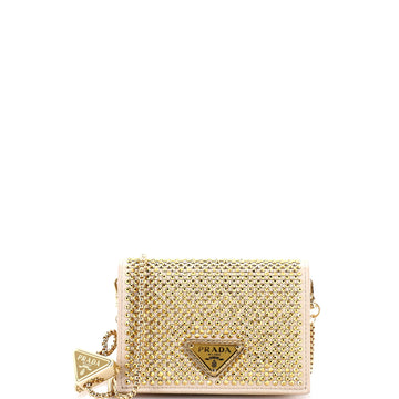 Prada Flap Card Holder with Chain Satin with Crystals