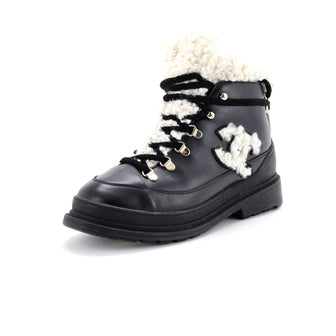 Chanel Women's CC Lace-Up Winter Boots Leather and Shearling