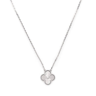 Van Cleef & Arpels Vintage Alhambra Pendant Necklace Guilloche 18K White Gold