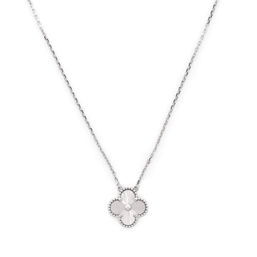 Van Cleef & Arpels Vintage Alhambra Pendant Necklace Guilloche 18K White Gold