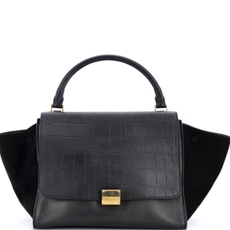 Celine Trapeze Bag Crocodile Embossed Leather Medium