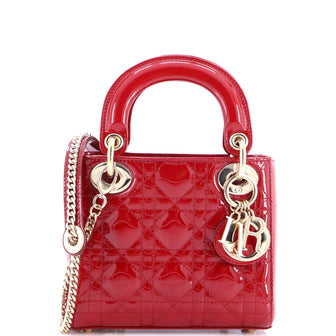 Christian Dior Lady Dior Chain Bag Cannage Quilt Patent Mini