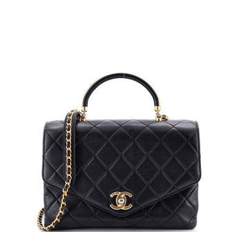 Chanel Gold Top Handle Bag Quilted Lambskin Medium