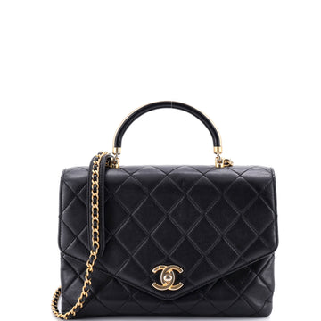 Chanel Gold Top Handle Bag Quilted Lambskin Medium