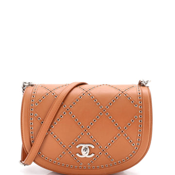 Chanel Coco Eyelets Round Flap Bag Quilted Calfskin Small