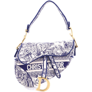 Christian Dior Saddle Bag Logo Embroidered Canvas Medium