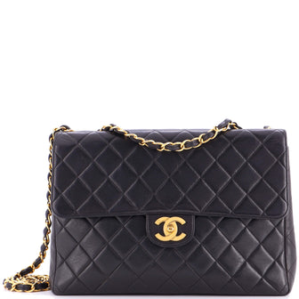 Chanel Vintage Classic Single Flap Bag Quilted Lambskin Jumbo