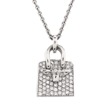 Hermes Birkin Amulette Pendant Necklace 18K White Gold and Diamonds