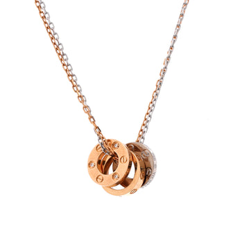 Cartier Love 3 Ring Pendant Necklace 18K Rose Gold and 18K White Gold with 6 Diamonds