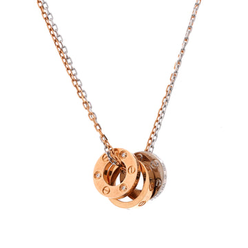 Cartier Love 3 Ring Pendant Necklace 18K Rose Gold and 18K White Gold with 6 Diamonds