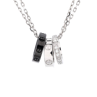Cartier Love 3 Ring Pendant Necklace 18K White Gold and Ceramic with Diamonds