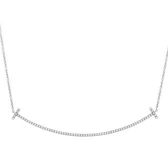 Tiffany & Co. T Smile Pendant Necklace 18K White Gold with Diamonds Large