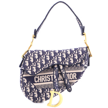 Christian Dior Saddle Handbag Logo Embroidered Oblique Canvas Medium