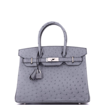 Hermes Birkin Handbag Grey Ostrich with Palladium Hardware 30