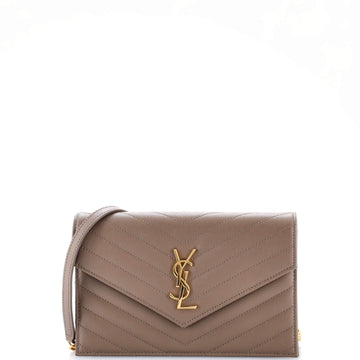 Saint Laurent Classic Monogram Wallet on Chain Matelasse Chevron Leather Small