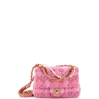 Chanel Pearl Twist Square Flap Bag Quilted Tweed Mini
