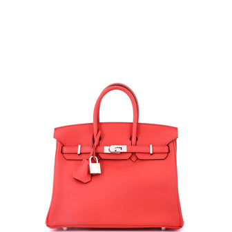 Hermes Birkin Handbag Red Swift with Palladium Hardware 25