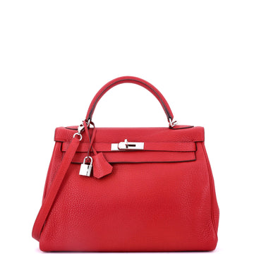 Hermes Kelly Handbag Red Togo with Palladium Hardware 32