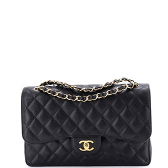 Chanel Classic Double Flap Bag Quilted Caviar Jumbo