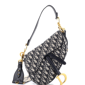 Christian Dior Saddle Handbag with Strap Oblique Canvas Medium