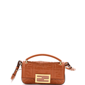 Fendi Midi Baguette Chain Bag Zucca Embossed Leather Small