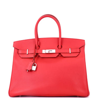 Hermes Birkin Handbag Red Epsom with Palladium Hardware 35
